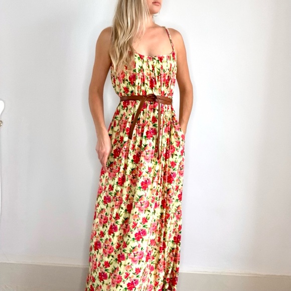 Calvin Klein Dresses & Skirts - Calvin Klein Long Yellow & Pink Floral Maxi Dress